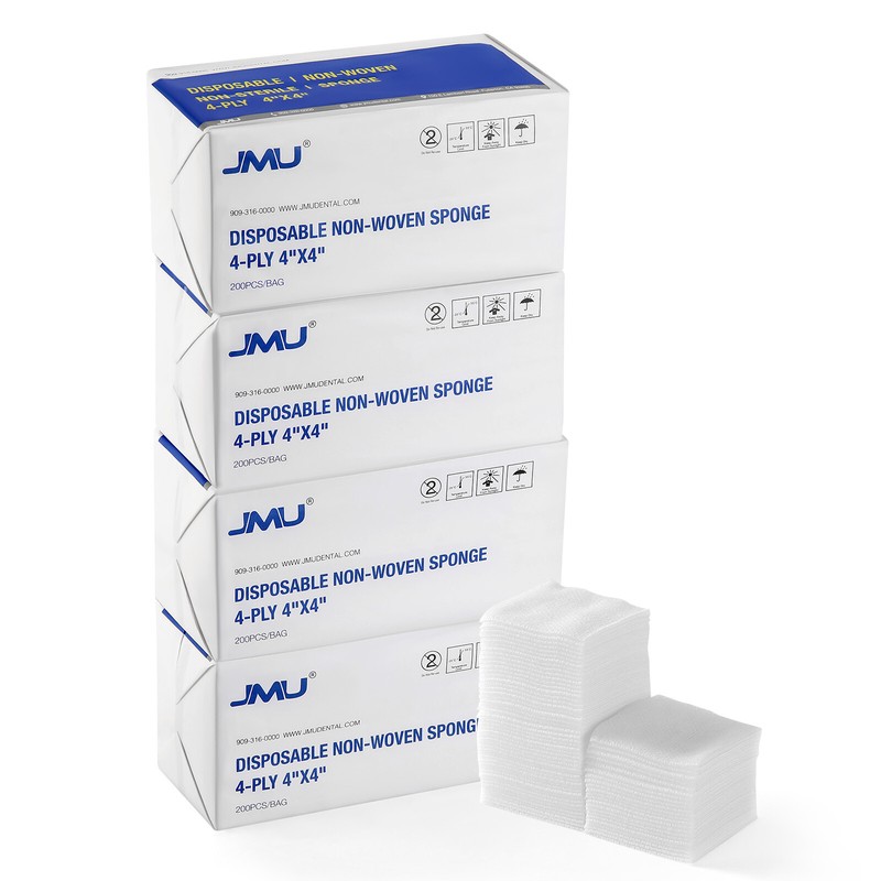 1000pcs JMU Dental 4-Ply Non-Woven Sponges Gauze Pads Size 4″ x 4″ Non-Sterile