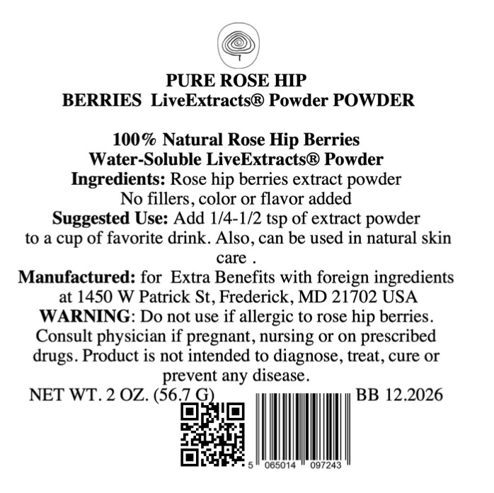 Extra Benefits Pure ROSE HIP Water- Soluble LiveExtracts® Powder