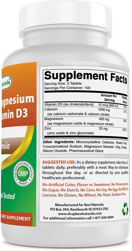 Best Naturals Calcium Magnesium Zinc with Vitamin D3, 300 Tablets gallery