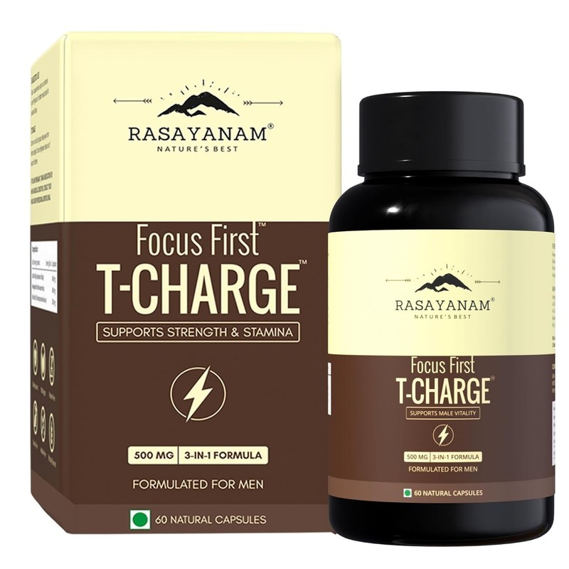 Rasayanam T-Charge Capsules 500mg 3-in-1 Testosterone Supplement for Men 60 Caps