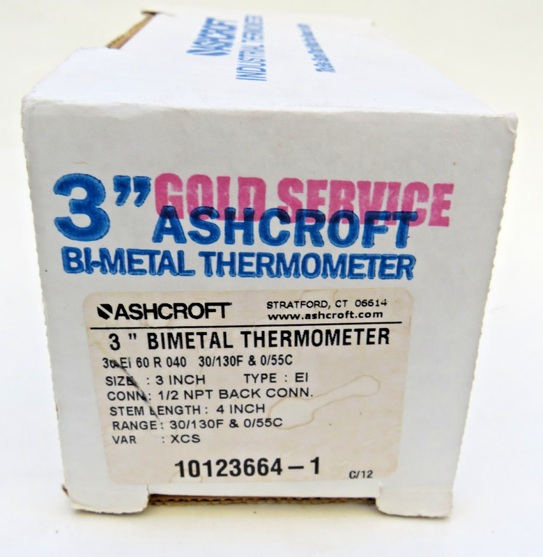 Ashcroft Bi Metal thermometer 3 Inch 30 – 130F 0 55 C 1/2 NPT Back Connect