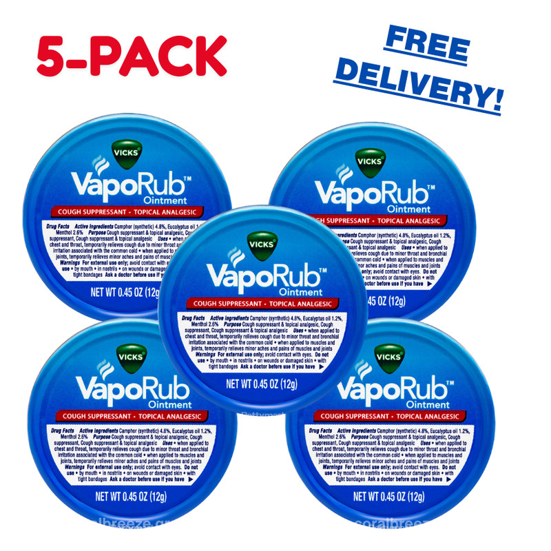 5 Pack of Vicks Vaporub Topical Ointment 12g Tin Travel Size by Vicks