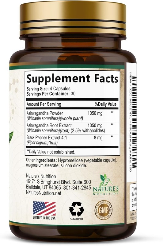 Organic Ashwagandha Capsules 2100mg Supplement w/ Black Pepper Root Powder gallery