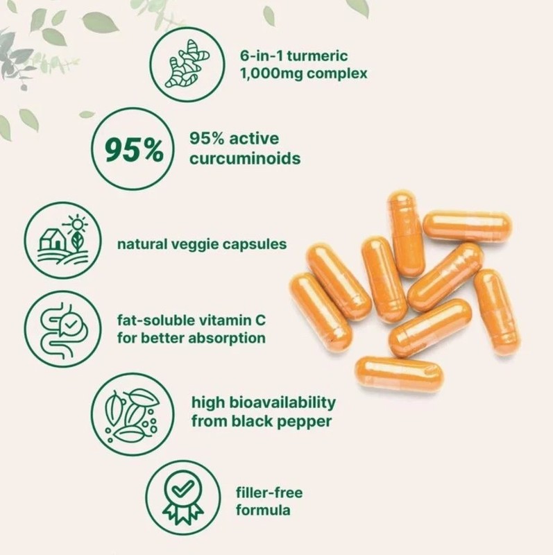 Turmeric Curcumin Supplement 1000mg 95% Curcuminoids Black Pepper/MCT/Bee Prop gallery