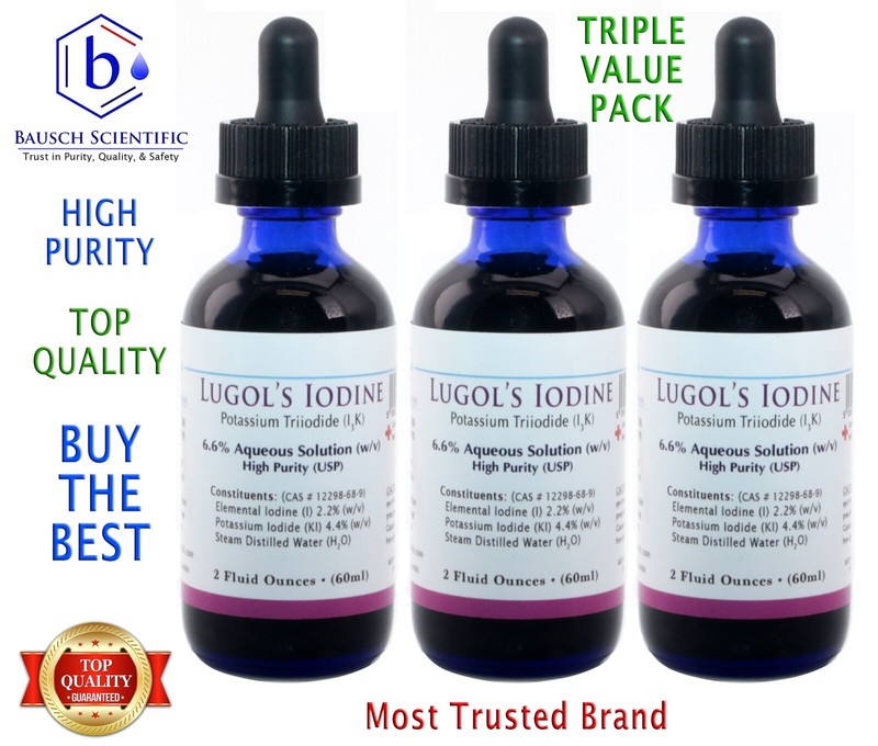 BAUSCH SCIENTIFIC Lugols Solution of Iodine 2% 2oz Each 3 Bottles = 6 ounces