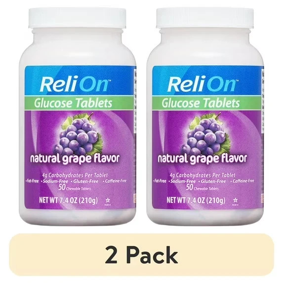 Relion Glucose Tablets, Natural Grape Flavor, 50 Count (2 packs)