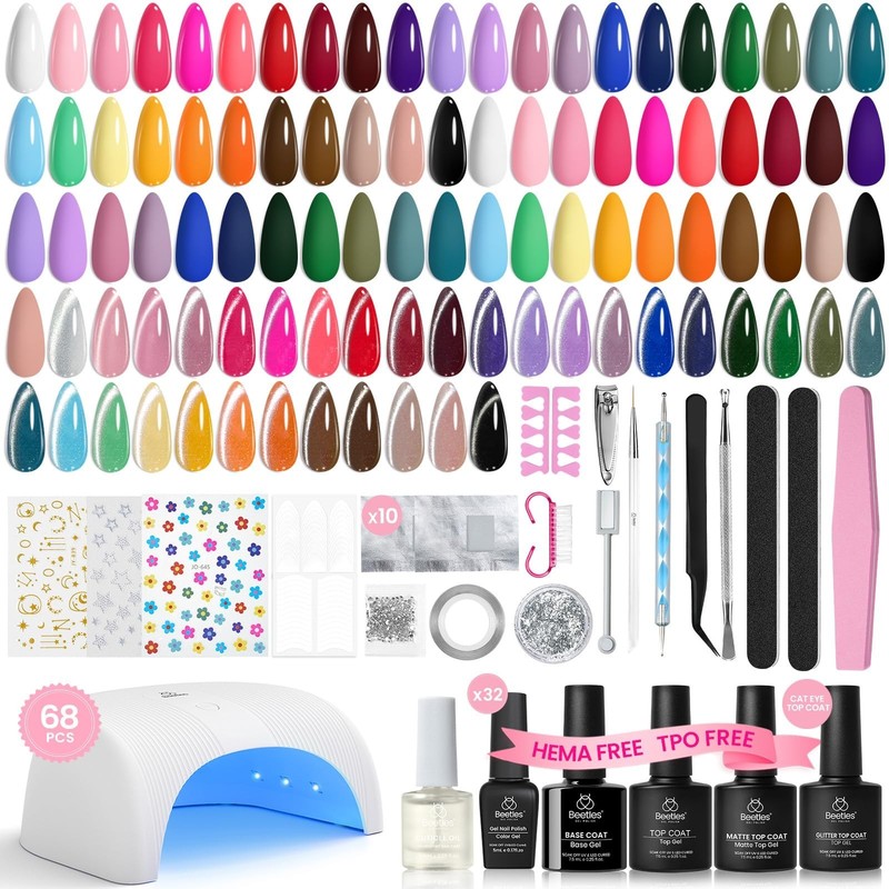 32 Colors Gel Nail Polish Kit with UV Light - 68 Pcs DIY Nail Art Tools, HEMA Fr gallery