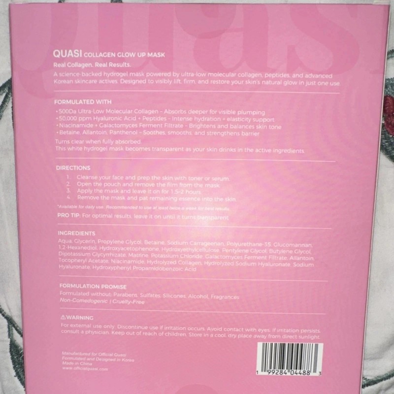 Quasi-Collagen Glow Up Mask | Hydrating & Firming Facial Mask - 4 pcs/box gallery