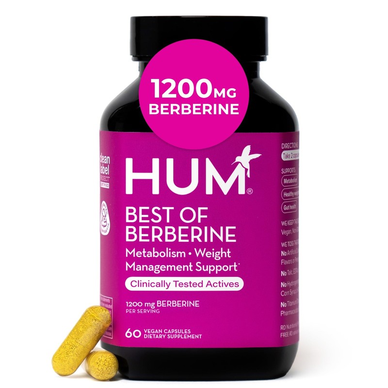 Berberine Supplement 1200mg 60 Capsules BioPerine Metabolic Wellness HUM Best