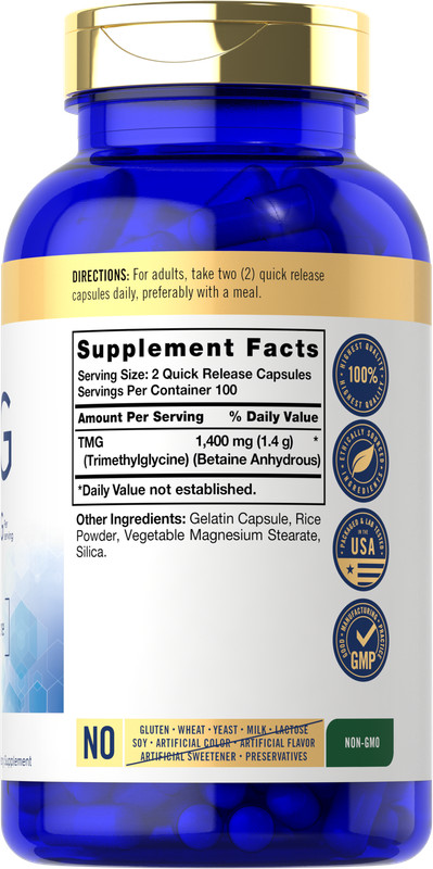 TMG Supplement 1400mg | 200 Caplets | Trimethylglycine | Non-GMO | by Carlyle gallery