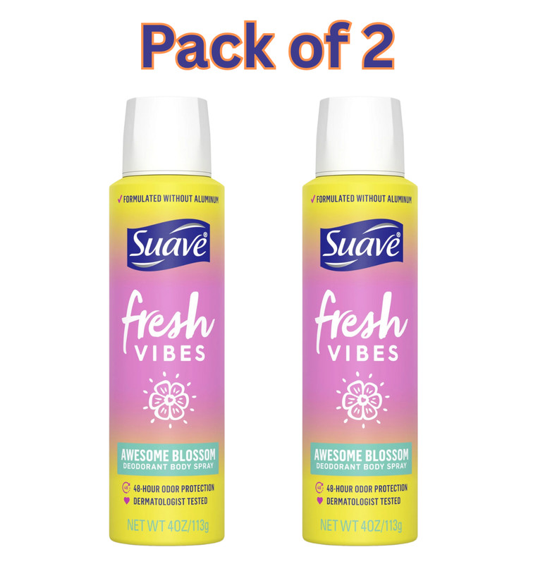 Suave Fresh Vibes Deodorant Body Spray Awesome Blossom Aluminum-Free 48-Hour 2pk