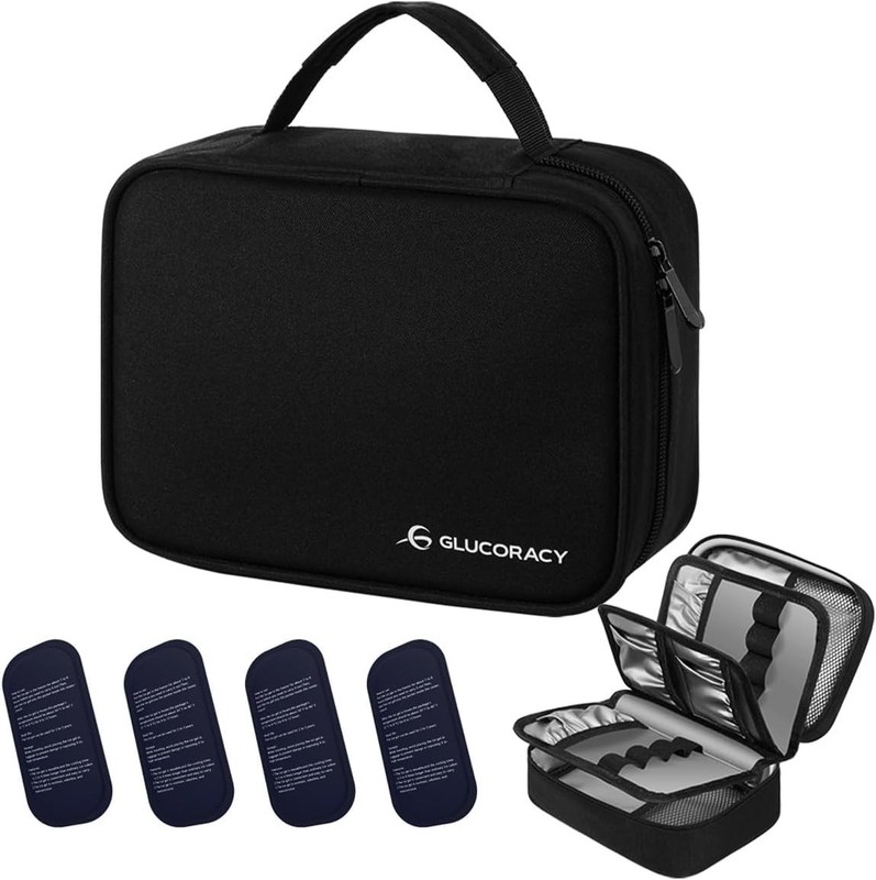 Large Black Insulin Cooler for Travel – 8-Pen Storage with Ice Packs Included