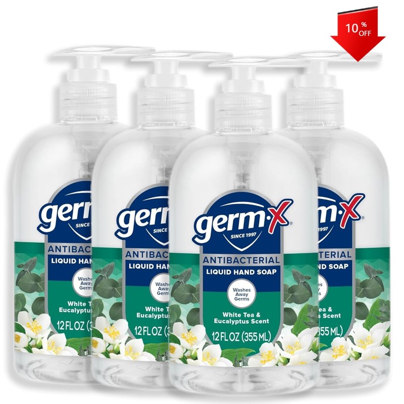 NEW,Hand Soap, 12 Oz (Pack 4), White Tea & Eucalyptus Scent, Pump Bottle