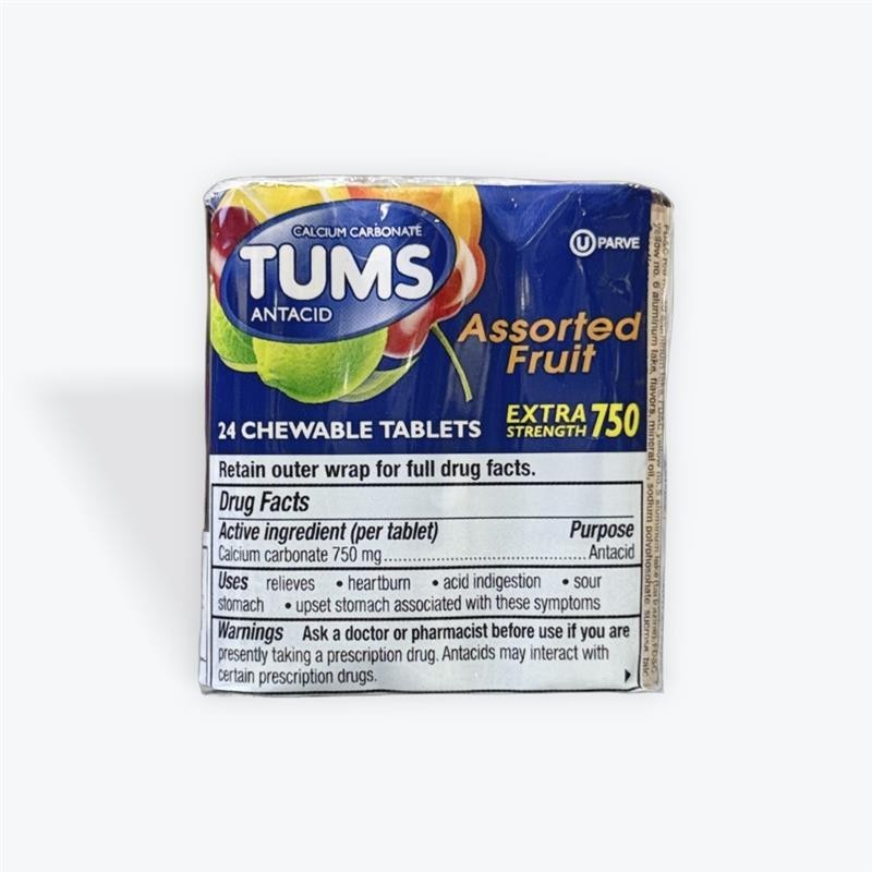 TUMS Extra Strength 750mg Assorted Fruit Antacid Chewable (Case of 12)(36 Rolls)