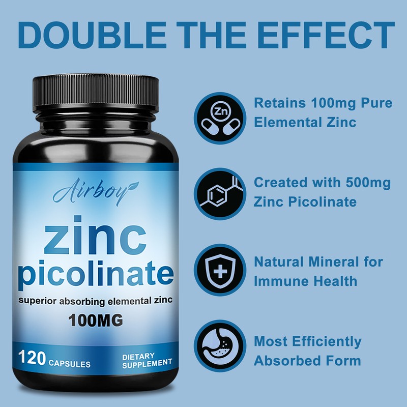 Zinc Picolinate 100mg 120 Veg Capsules-Immune Support and Skin Health,Potency gallery