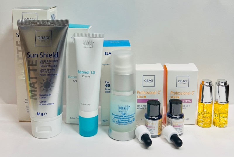 OBAGI SUNSHIELD SPF50-RETINOL 1.0-ELASTIDERM EYE GEL-C-20%-DAILY DROPS 7pcs