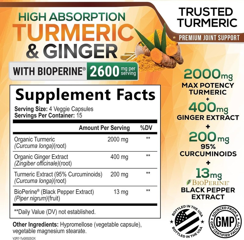 Turmeric Curcumin Supplement 2600mg - with Organic Ginger & Turmeric - BioPerine gallery
