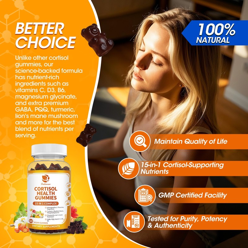15-in-1 Stress Support & Cortisol Balance Gummies–Vegan, Sugar-Free Non-GMO gallery