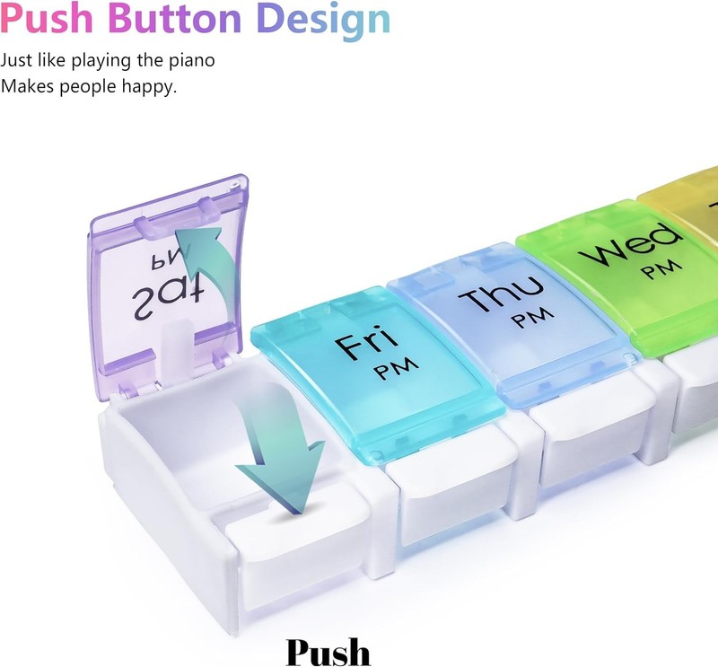 Pill Organizer 2 Times A Day AM PM 7 Day Easy Push Button Open NEW gallery