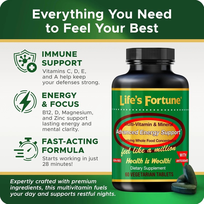 Life's Fortune Multivitamin & Mineral 60 Tablets All Natural Energy Source Su... gallery