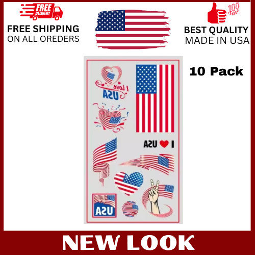 10PCS USA Flag Temporary Tattoos Waterproof Face Body Stickers World Cup 2026