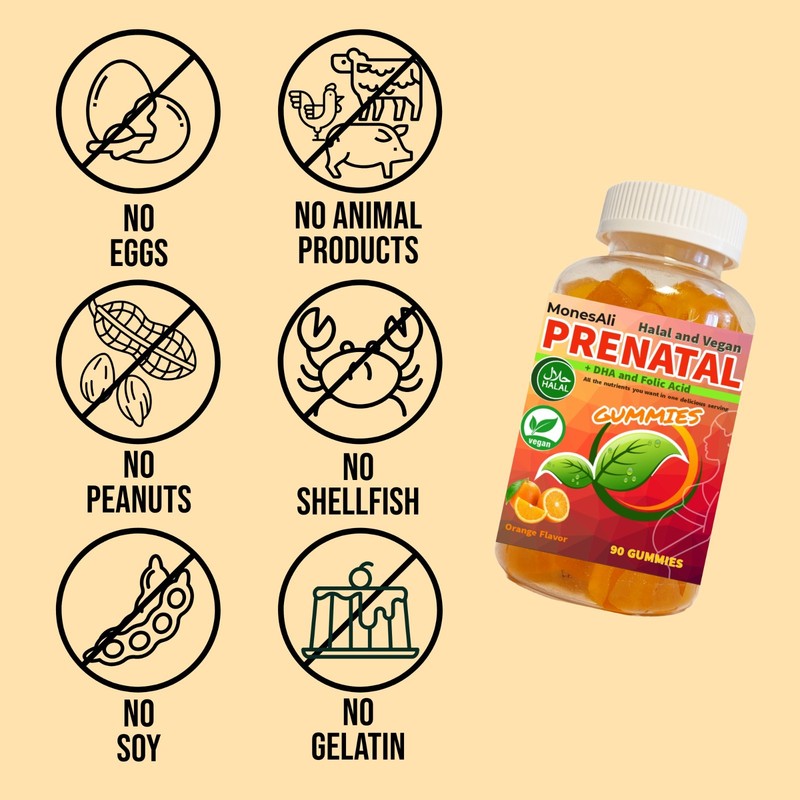 MonesAli Women's Halal Prenatal Gummies Folic Acid, DHA, Iron 90g gallery