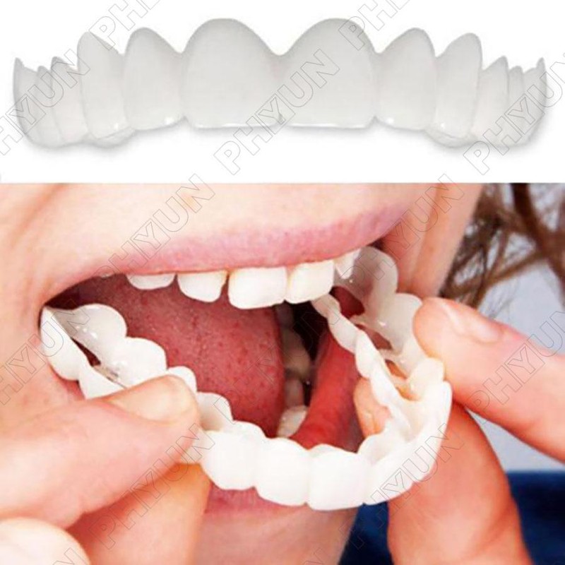 1 x Snap On False Teeth Lower Upper Dental Veneers Dentures Fake Tooth Cover Set gallery