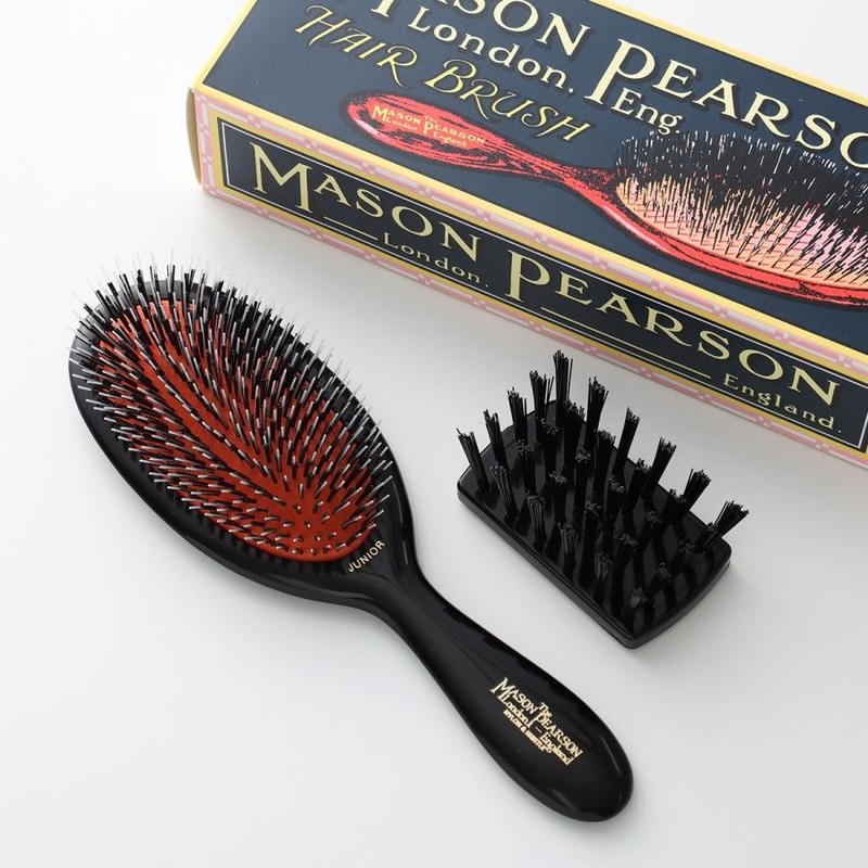 Mason Pearson Junior Bristle Nylon Hairbrush BN2 Dark Ruby w/ Cleaning brush NEW