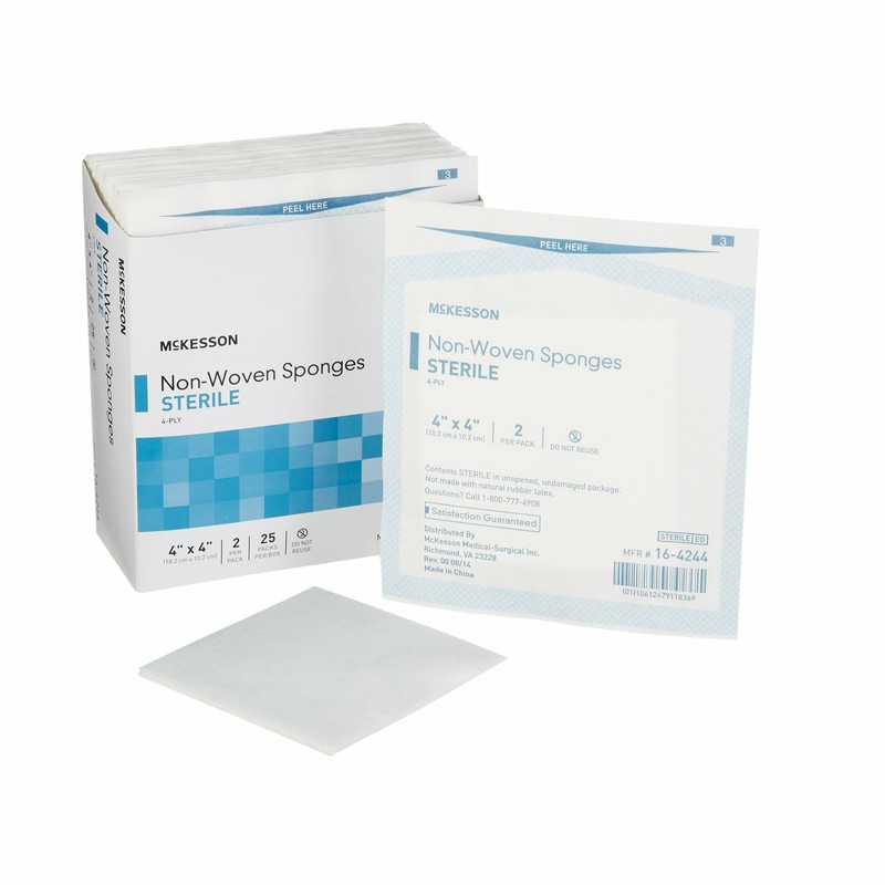 50 Ct McKesson 4-Ply Non-woven Gauze Sponge Sterile 4 x 4″ 2 per Pack 25 Pack