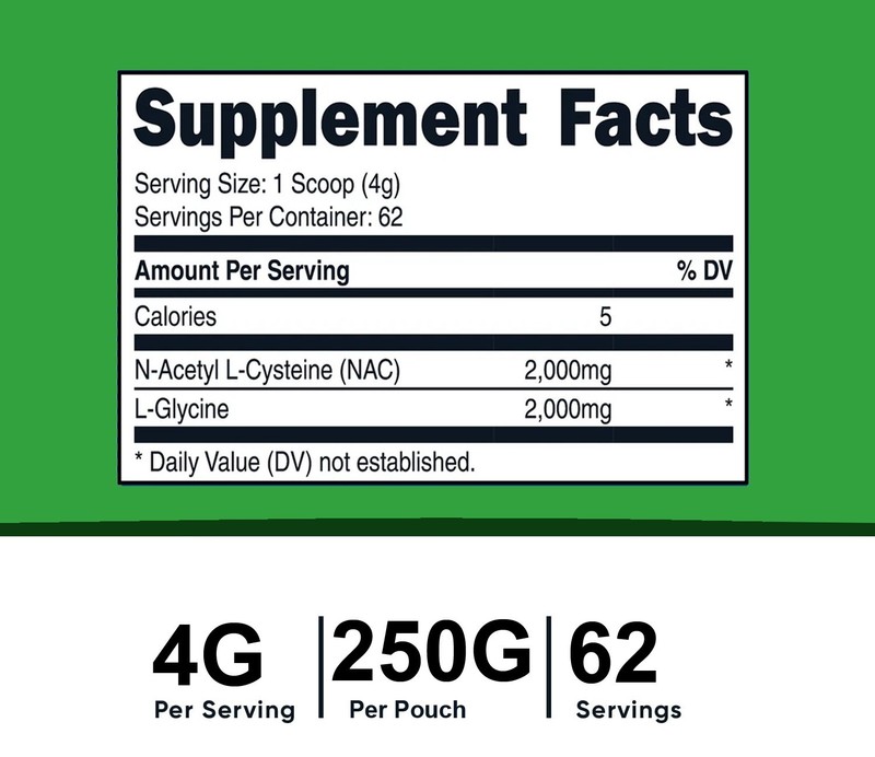 FDC NUTRITION NAC + Glycine Pure Powder (250 Grams) Unflavored - Vegan gallery