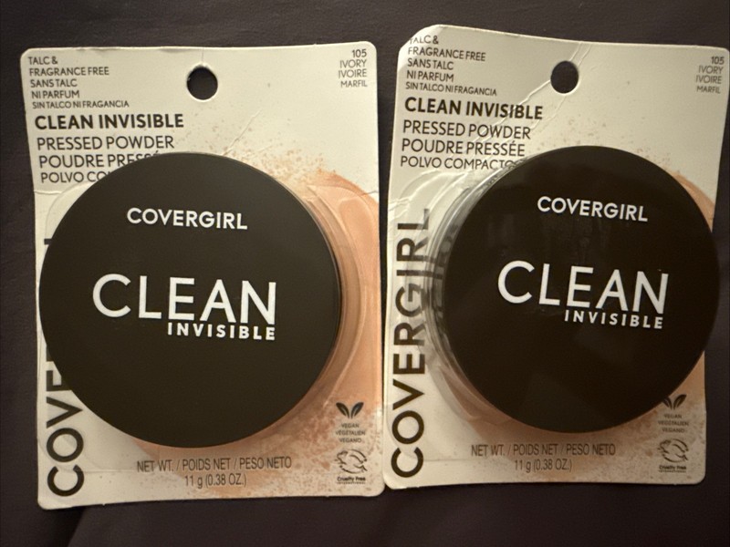 Lot of 2 Covergirl Clean Invisible Pressed Powder, Lightweight, Ivory 105