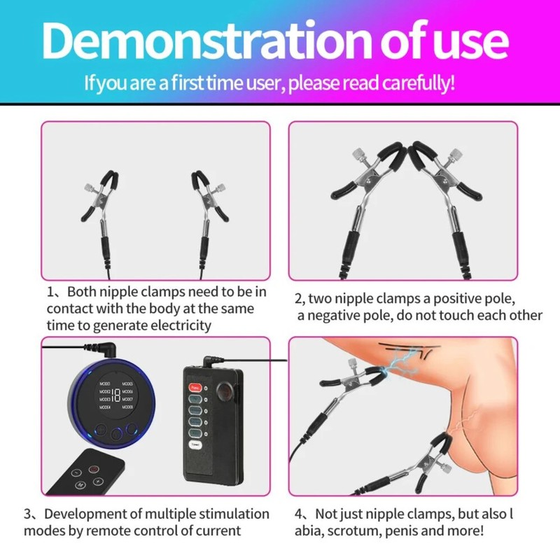 Shock Breast Nipple Clamps Electric Clip Clit Clamp Women Men Stimulator Kit USA gallery