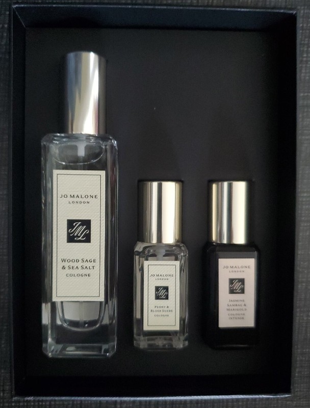 Jo Malone Wood Sage Sea Salt, Peony Blush Suede, Jasmine Sambac Marigold