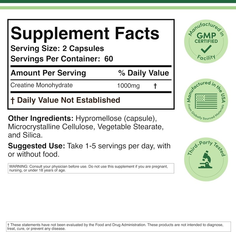 Creatine Pills 1,000Mg per Serving (120 Creatine Capsules) Free Shipping! NEW!.. gallery