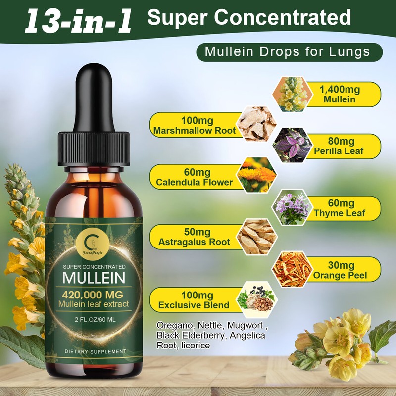 Mullein Leaf Extract Super Concentrated 420,000 MG 2 FL.OZ/60 ML Lung Cleanse gallery