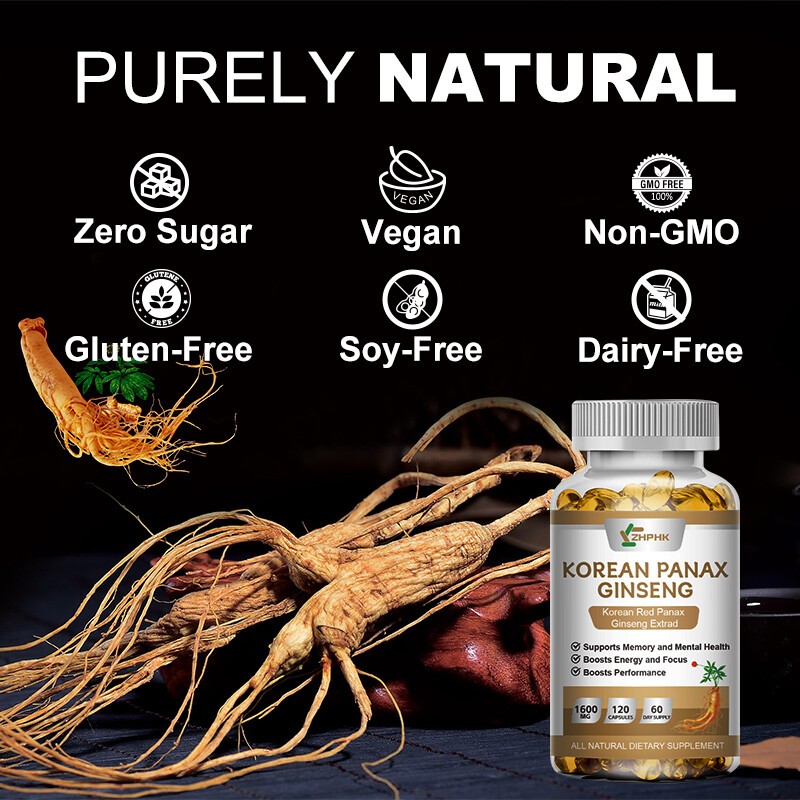 Korean Red Panax Ginseng - 120 Capsules - Extra Strength 1600mg Highest Potency gallery