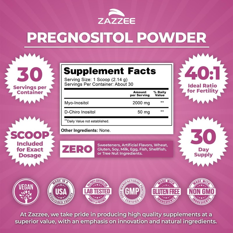 Myo-Inositol & D-Chiro-Inositol Fertility Powder, 30 Servings, Vegan, Non-GMO gallery