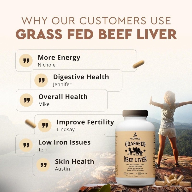 1-3 pack Ancestral Supplements Grassfed Beef Liver - 180 Capsules 500mg gallery