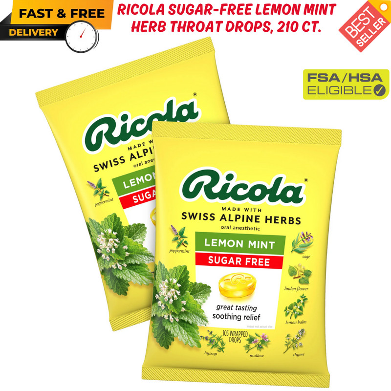 Ricola Sugar-Free Lemon Mint Herb Throat Drops, 105 ct. ea, 210 ct. FREE SHIP