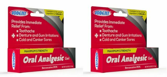 Oral Analgesic Gel Iodent Maximum Strength .42oz Benzocaine New Sealed Set of 2