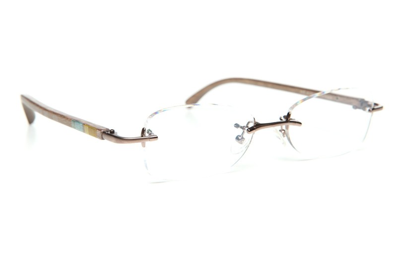 GOLD AND WOOD RIMLESS EYEGLASSES GLASSES SUNGLASSES R03.31 #118B