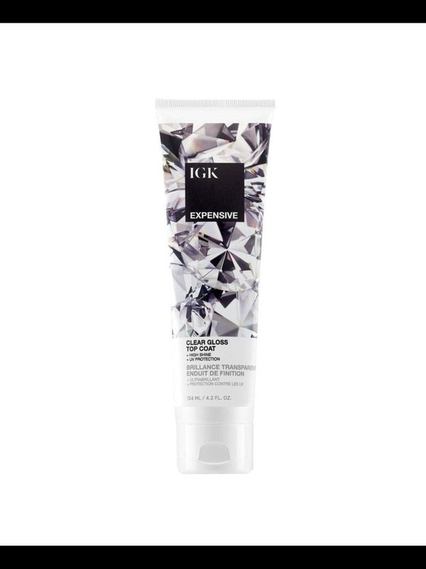 IGK Expensive Clear Gloss Top Coat – White & Silver Packaging