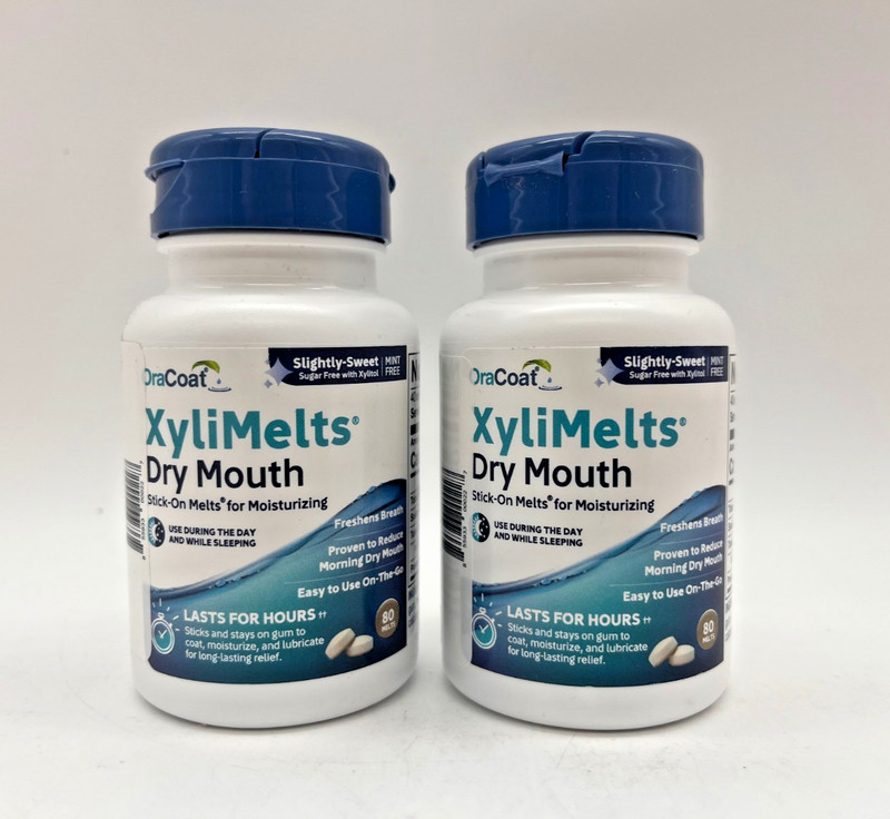 2x ORACOAT XYLIMELTS DRY MOUTH SLIGHTLY-SWEET MINT FREE 80ct EACH SEALED