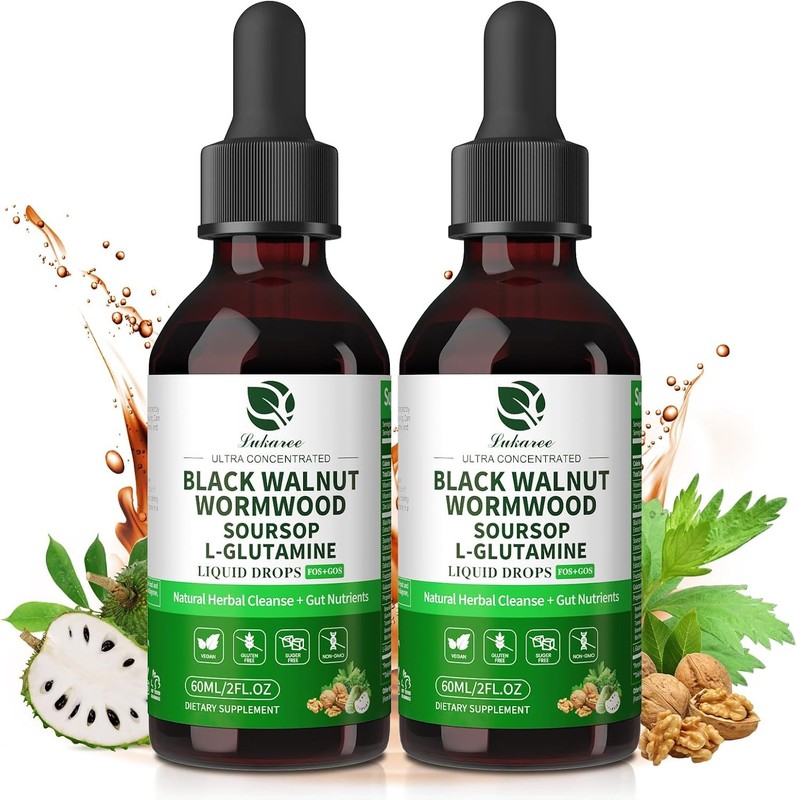 2 Pack Parasite Cleanse Detox Worm Soursop Black Walnut, Tincture Wormwood