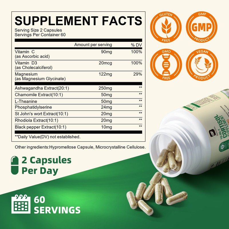 Super Cortisol Supplement Magnesium Ashwagandha L-theanine,Relieve Stress 120PCS gallery