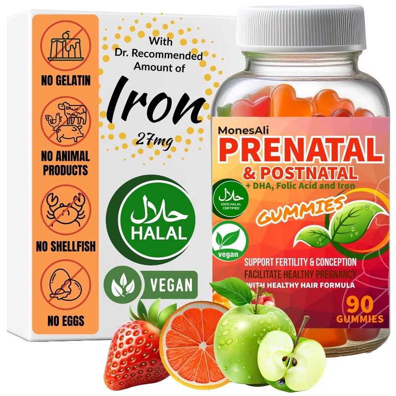 MonesAli Women’s Halal Prenatal Gummies Folic Acid, DHA, Iron 90g