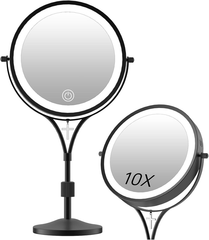 Lighted Makeup Mirror 1X/10X Magnifying LED 3 Color Rechargeable Adjustable