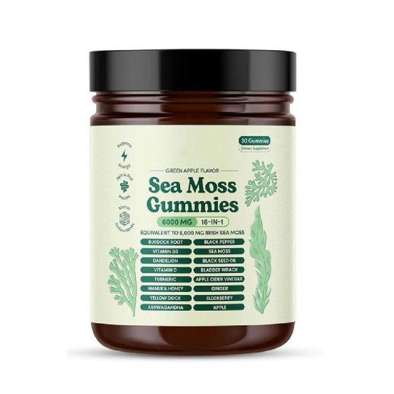 16 in 1 Organic Sea Moss Gummy | Irishmoss Extract 6000Mg | Green Apple Flavor gallery