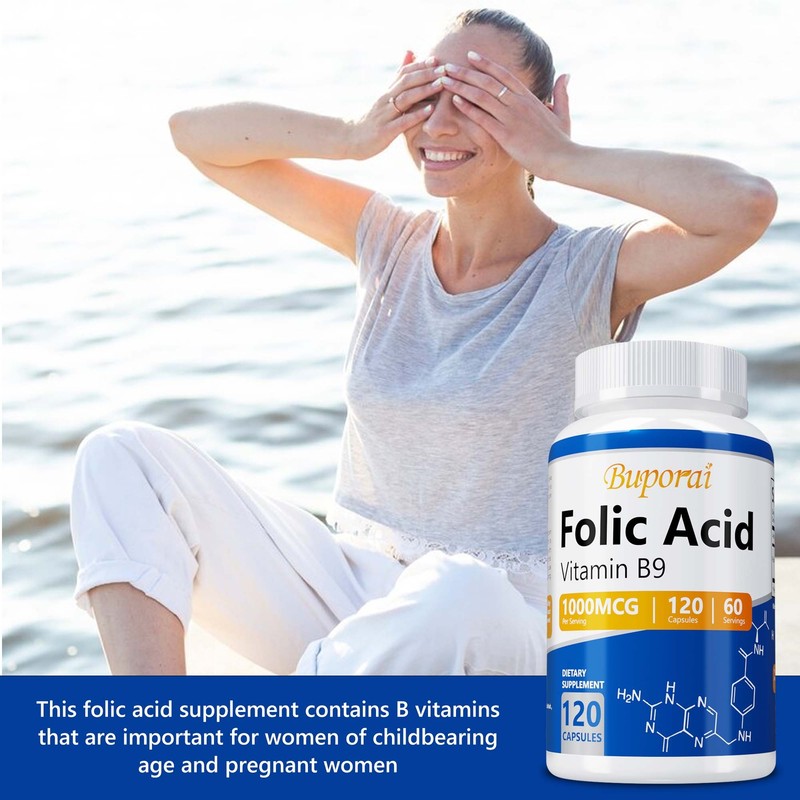 Folic Acid (Vitamin B9) 1000mcg - Heart Health, Prenatal Support, NON-GMO gallery