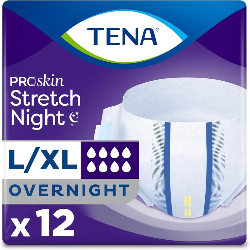 Tena ProSkin Overnight Incontinence Adult Diaper for Women & Men, Stretch, Large